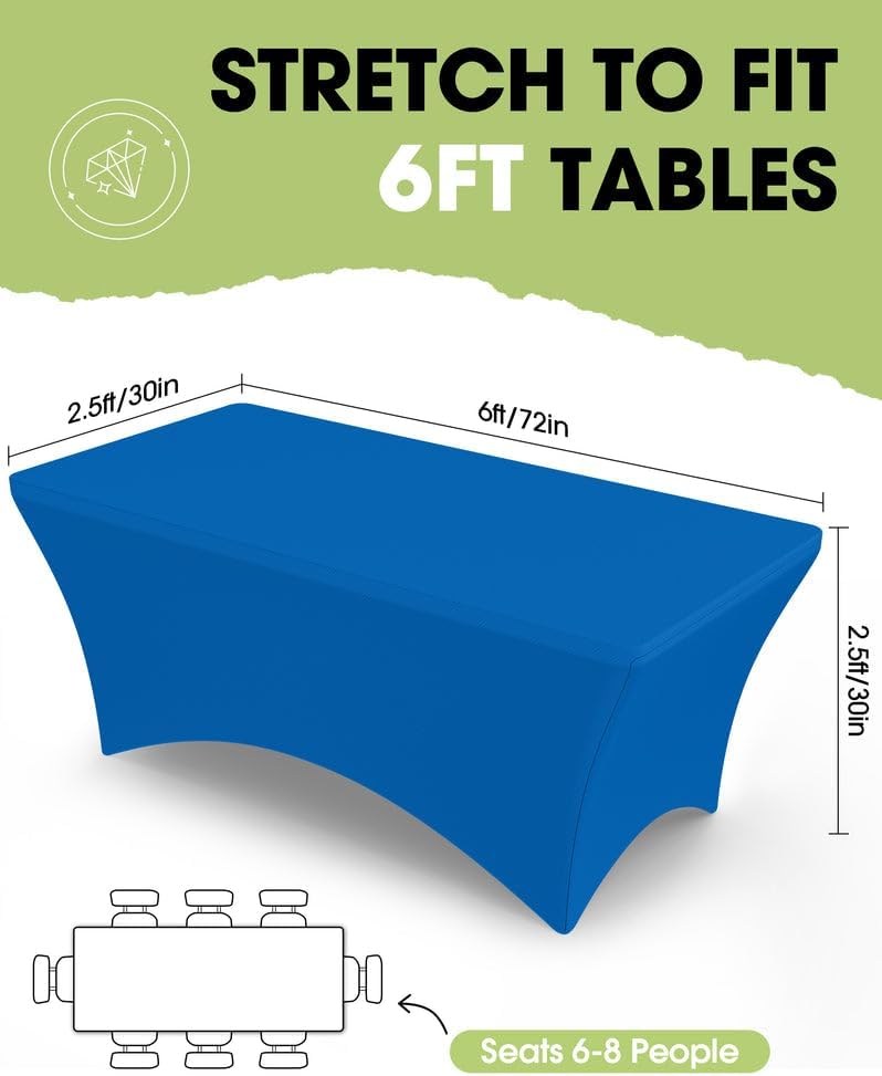 Pureegg Spandex Tablecloth 6ft - 2 Pack, Fitted and Tight Cloth for Rectangle Table, Wrinkle-Free and Stretch Table Cover for Party, Wedding, Banquet and Birthday, White