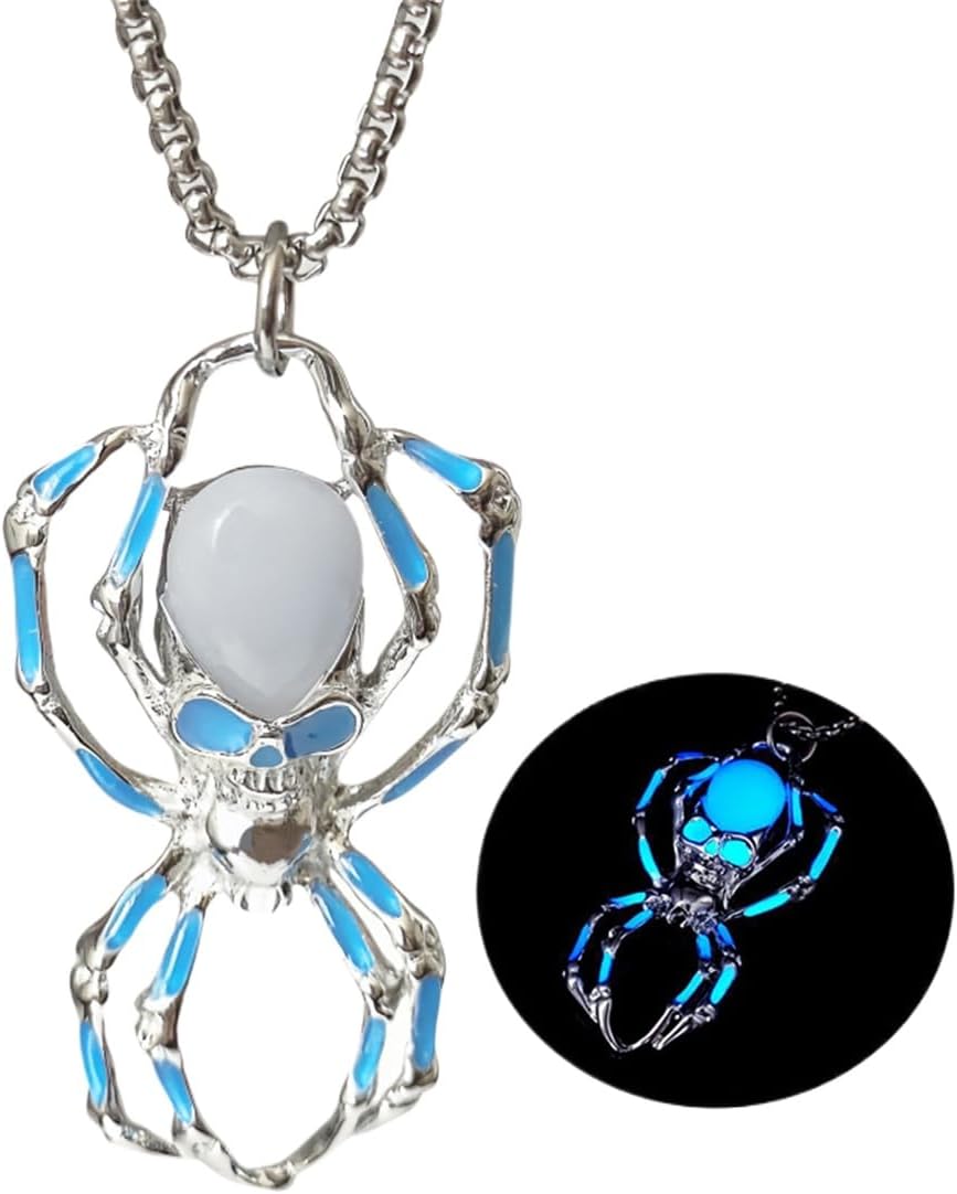 Spider Necklace for Men Women,Punk Luminous Animal Pendant,Spider Charm Pendant Necklace,Hip-hop Glow in the Dark Jewelry