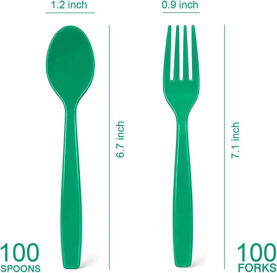 MOACOCK 200 Count Plastic Silverware, Heavy Weight Plastic Forks Spoons Disposable Utensils Cutlery Set for Wedding Party Supplies Everyday Use