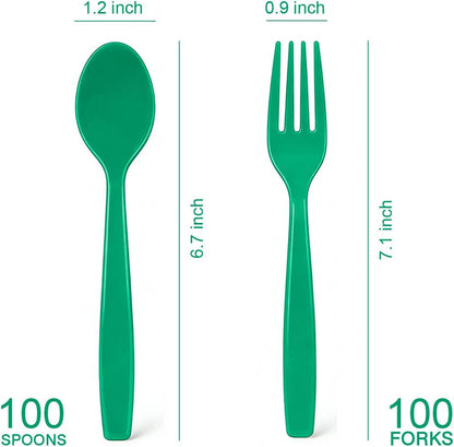 MOACOCK 200 Count Plastic Silverware, Heavy Weight Plastic Forks Spoons Disposable Utensils Cutlery Set for Wedding Party Supplies Everyday Use