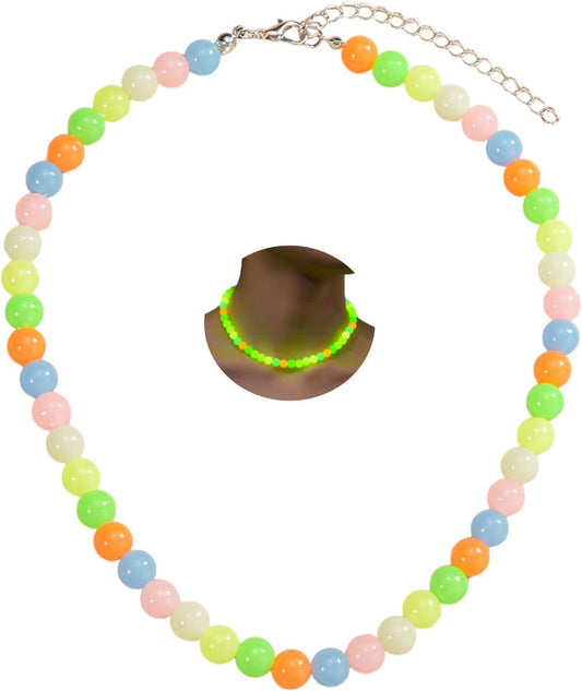 POYAMUSE Glow in the Dark Beads Necklace Luminous Acrylic UV Reactive Jewelry Color Changing Light Up Necklace
