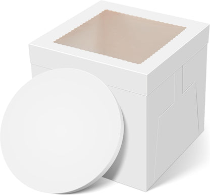 Kootek Cake Box with Board Drum, 10x10x10 Inches Tall Bakery Box with Window, Disposable Cake Container with Lid for Multi-Layer Cake, Decorating, Wedding, Birthday, Party