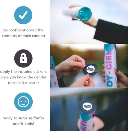 Gender Reveal Powder Smoke Bombs Cannon Poppers | 3 Pink & 3 Blue Poppers | Biodegradable | Alternative to Gender Reveal Smoke Bombs Extinguisher | Gender Reveal Party Decorations | TUR Party Supplies