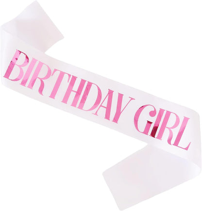 Birthday Girl Sash, Pink Foil White Birthday Sash for Girl Sweet 16th 18th 20th 21st 30th Fun Birthday Party Gifts Favors Decorations