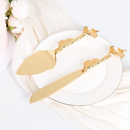 Cake Cutting Set for Wedding, Personalized Gold Cake Knife and Server Set, Custom Cake Serving Set, Engraved Pastry Pie Server Cake Pizza Cutter, Birthday Bridal Gift (F-Classic)