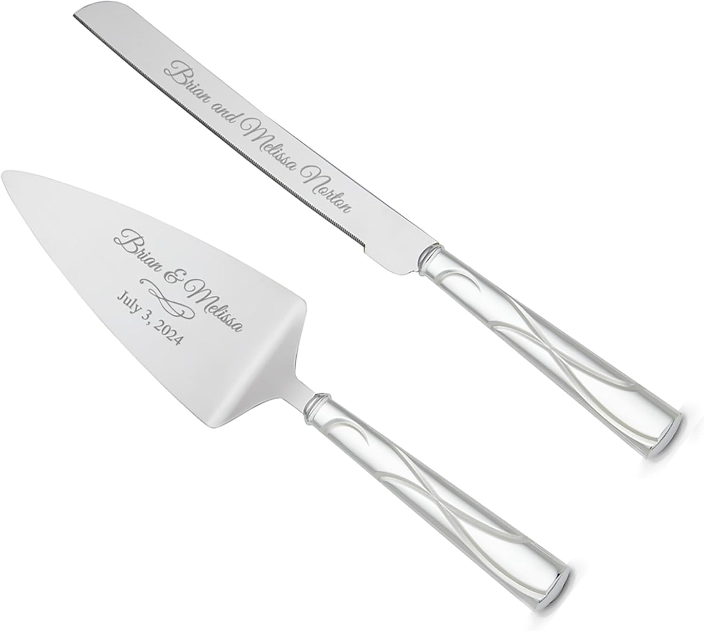 Lenox Bridal Adorn Silver Personalized Wedding Cake Cutting Set, Custom Engraved Wedding Cake Knife and Server Set for the Bride and Groom