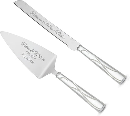 Lenox Bridal Adorn Silver Personalized Wedding Cake Cutting Set, Custom Engraved Wedding Cake Knife and Server Set for the Bride and Groom