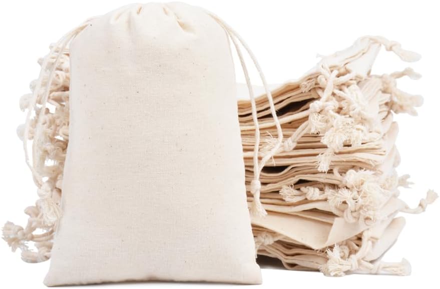 gobyhumm 50 Pieces Pure Cotton Drawstring Bags Muslin Bags Sachet Bag for Home Supplies （2.8 * 3.5"）