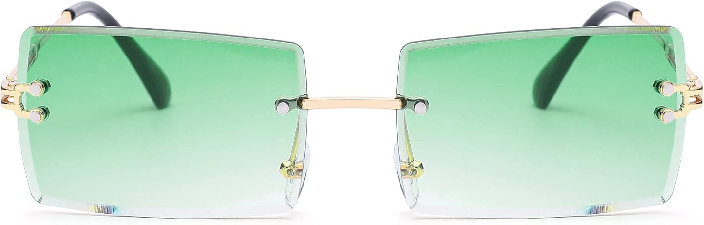 Rectangle Sunglasses for Men/Women Small Rimless Square Shade Eyewear