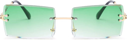Rectangle Sunglasses for Men/Women Small Rimless Square Shade Eyewear
