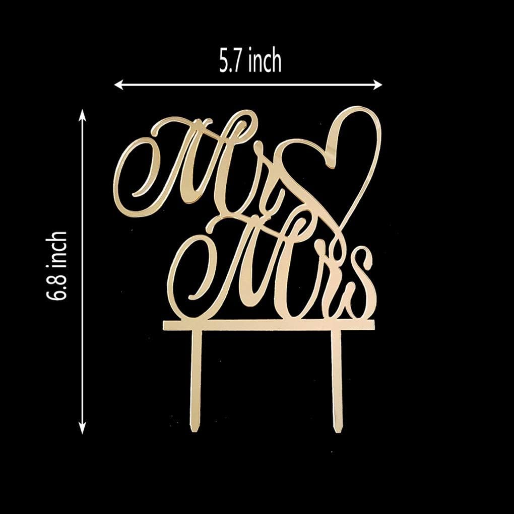 Mr and Mrs Cake Topper, Bride and Groom Sign Wedding, Engagement Cake Toppers Decorations (Mirror Gold Acrylic)
