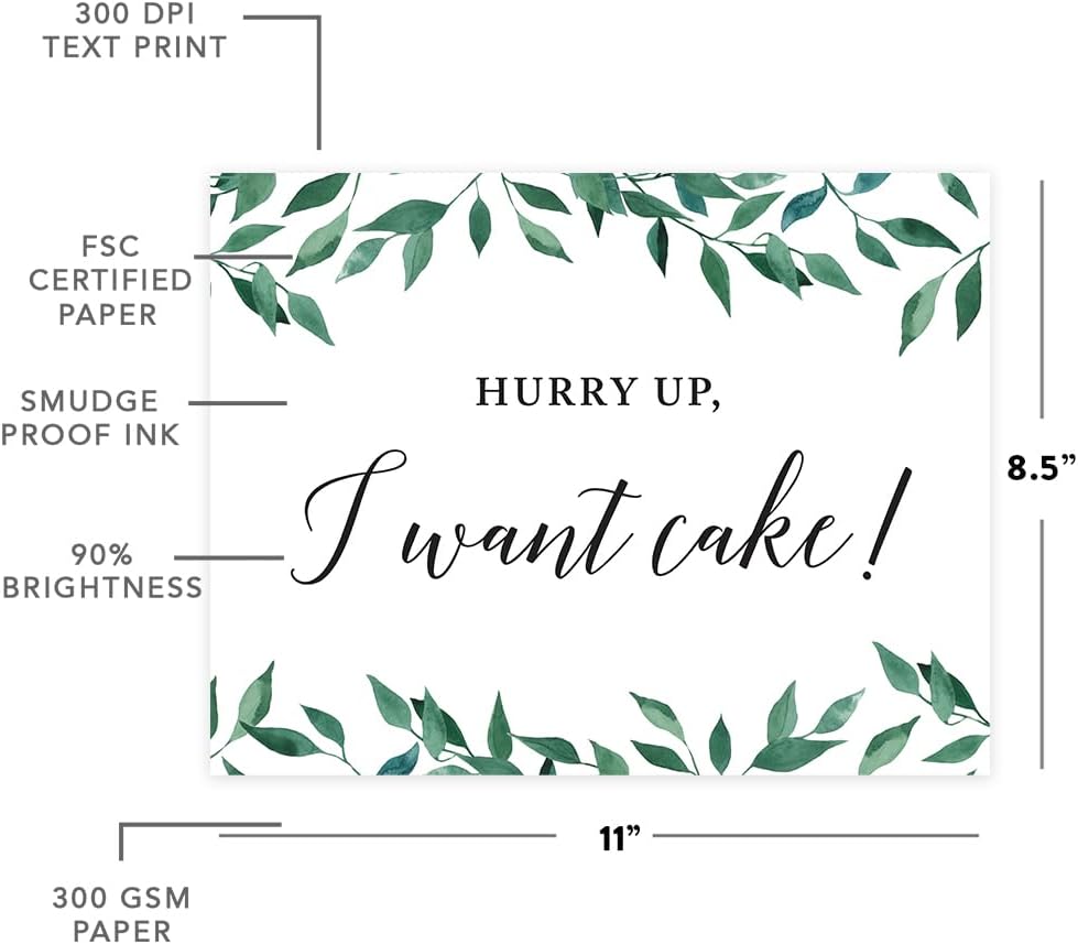 Andaz Press Wedding Party Signs, Natural Greenery Green Leaves, 8.5x11-inch, Bridal Shower Scavenger Hunt, 1-Pack - Colors D
