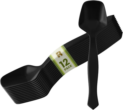 12 Pack Black Plastic Serving Spoons For Buffet 7.5 Inch - Black Plastic Serving Utensils For Hot And Cold Food - Disposable Serving Utensils For Parties, Holidays And Gatherings