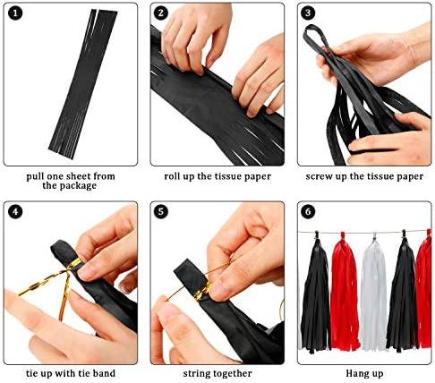 WILLBOND 29 Pcs Red and Black Decorations Paper Decoration Fan Pom Pom Honeycomb Flower Tissue Tassel Garland Theme Party Supplies for Graduation Birthday(White, Red, Black)