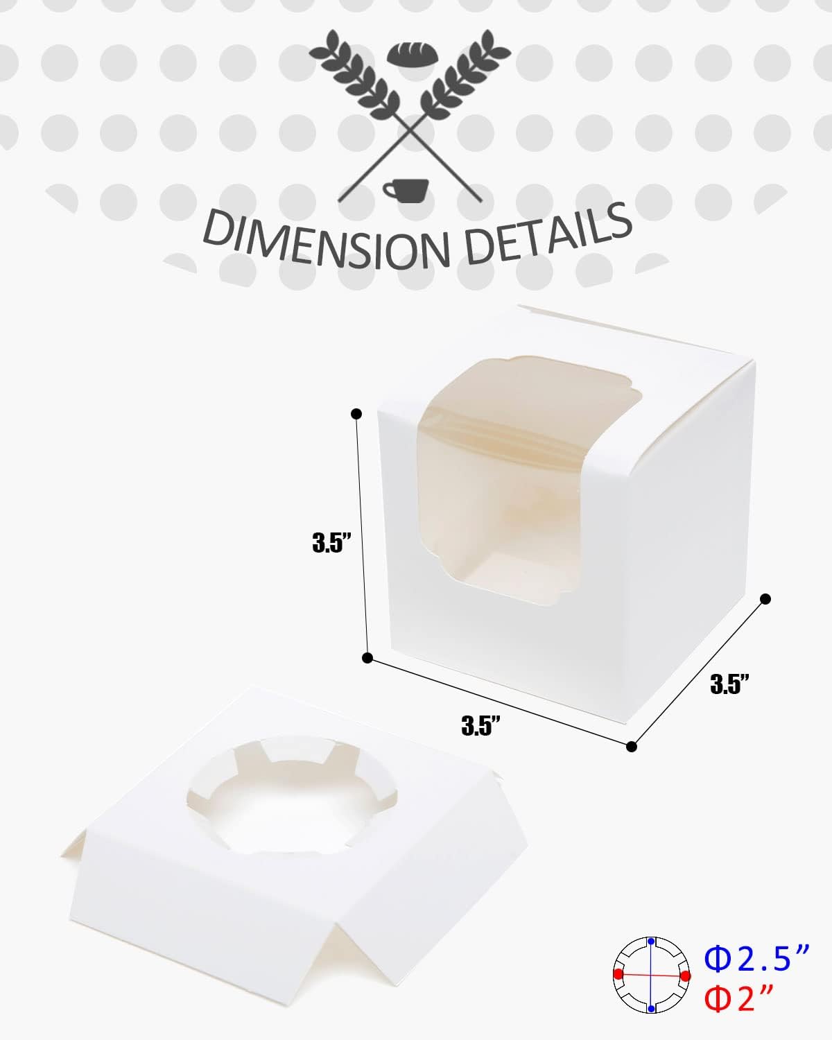 qiqee 60-Packs Cupcake Boxes Auto-pop up Individual Cupcake Container White 3.5" x 3.5" x 3.5" Single Cupcake Boxes