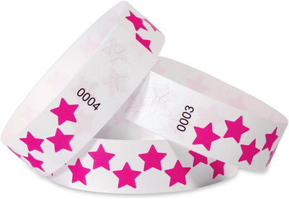 500 Pcs Stars Paper Wrist Bands for Events Waterproof Wristbands Lightweight Festival Identification Bracelets Neon Adhesive Event Arm Bands for Party（Red）