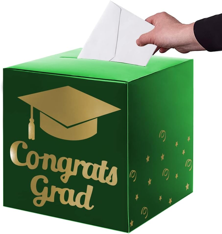 Graduation Card Box Holder, Congrats Grad Foldable Cardboard Decorations Box for Graduation Party Decoration and Grad Parties (Black)
