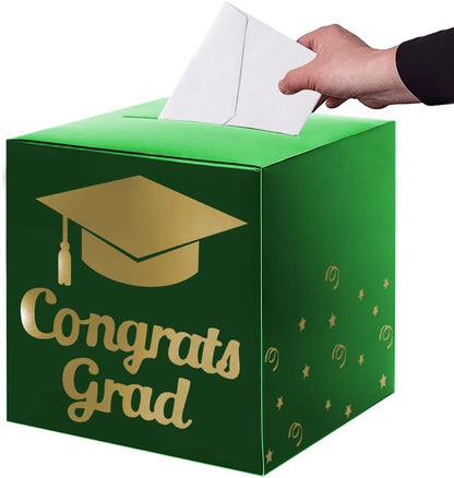 Graduation Card Box Holder, Congrats Grad Foldable Cardboard Decorations Box for Graduation Party Decoration and Grad Parties (Black)
