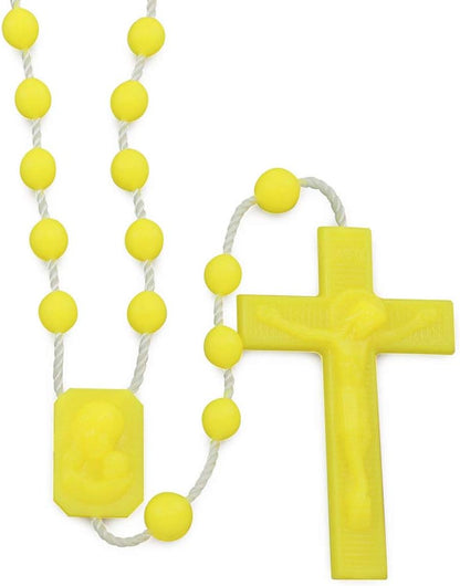 RosaryMart Catholic Rosary Beads for Prayer – Glow in the dark Plastic Rosary Necklace with Crucifix, Durable Nylon Cord, Made in Italy, Devotional Prayer Beads for Women and Men – Pack of 25