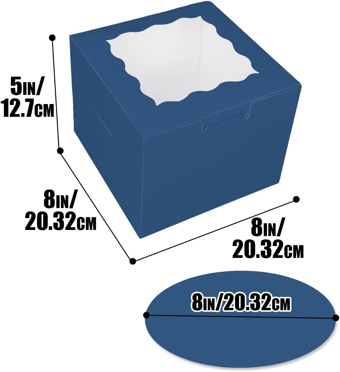 Bakepacker 36pcs 8x8x5 Inches Cake Boxes with Window 18-Packs Black 8 Inch Bakery Boxes (18 Cake Boxes +18 Cake Boards Included)