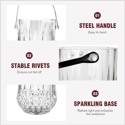 Lily's Home 1000ml -4.62" L x 4.62" W x 8.5" H - Glass Ice Bucket with Handle and Stainless Steel Tongs, Sparkling Ice Buckets, for Party,Wine Home Bar, Beer, Champagne, Cocktail Bar, Mini & Portable