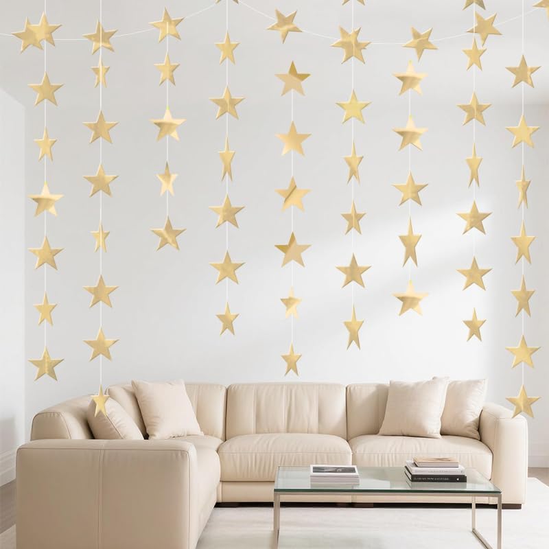 Iridescent Shining Star Hanging Garland Iridescent Hanging Sparkling Star Streamer Glitter Bunting Banner Twinkle Backdrop for Wedding Baby Shower Birthday Christmas Decorations 40 Feet