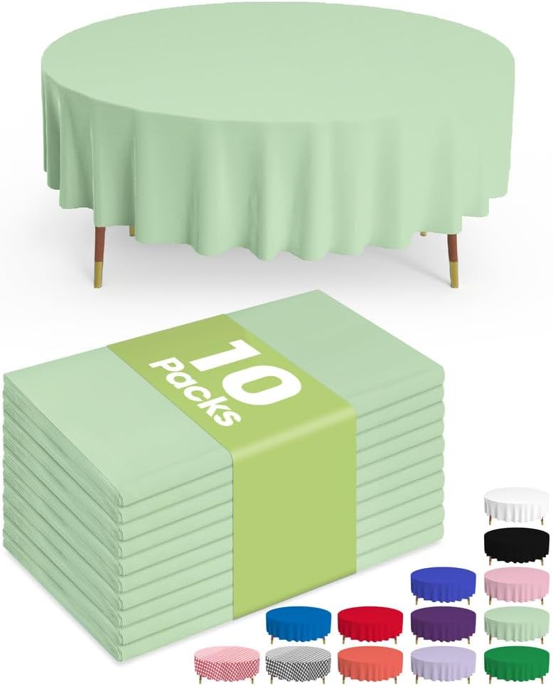 Pureegg Plastic Table Cloth 10 Pack, 54 x 108 Inch Disposable Table Cloths for Party, Picnic and Wedding, Rectangle, White - Colors B
