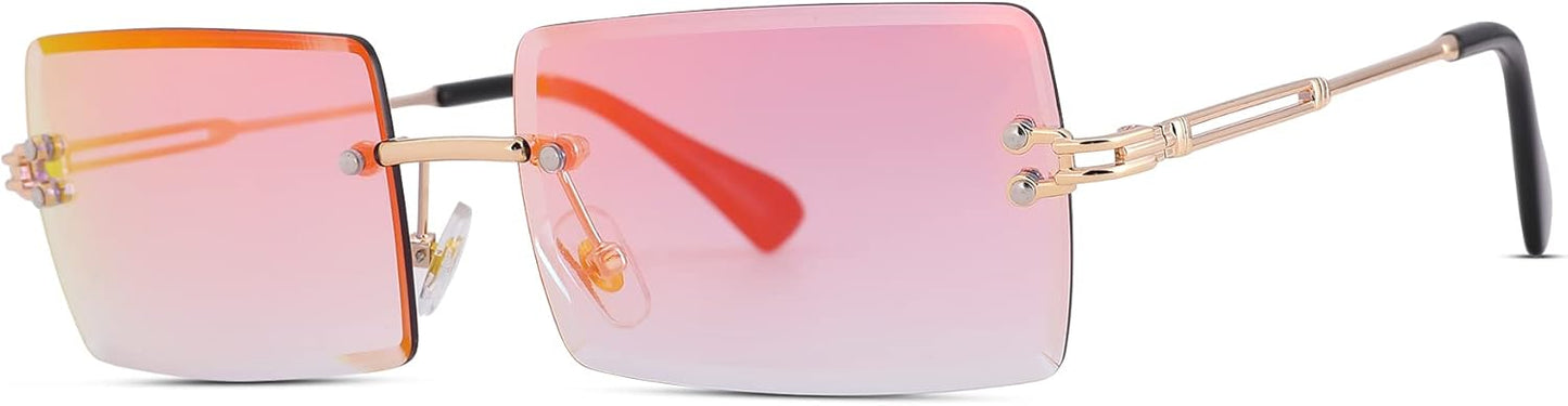Rectangle Sunglasses for Men/Women Small Rimless Square Shade Eyewear