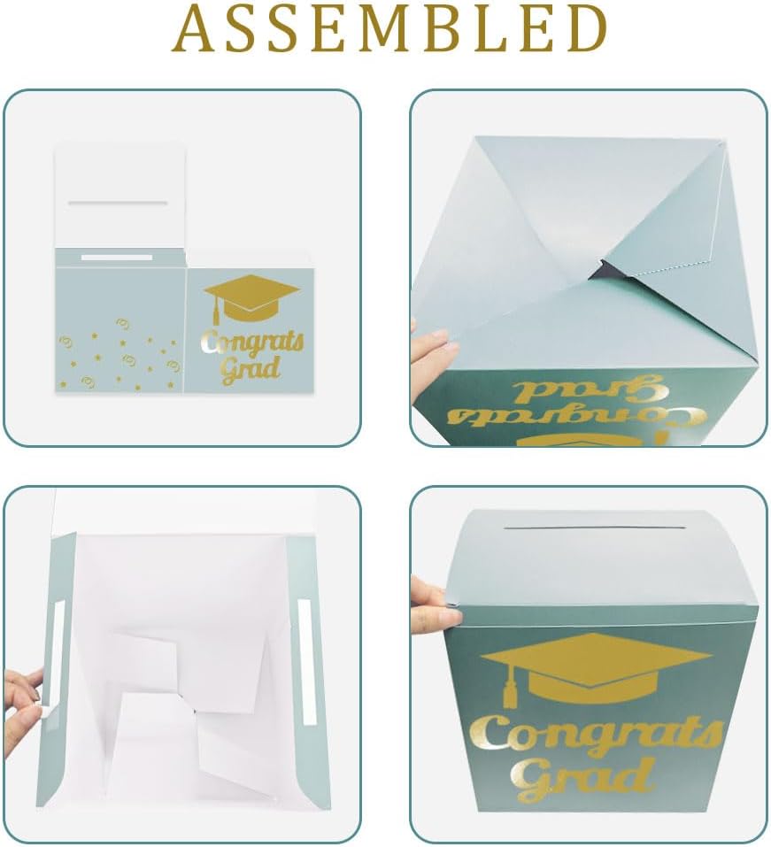 Graduation Card Box Holder, Congrats Grad Foldable Cardboard Decorations Box for Graduation Party Decoration and Grad Parties (Black)