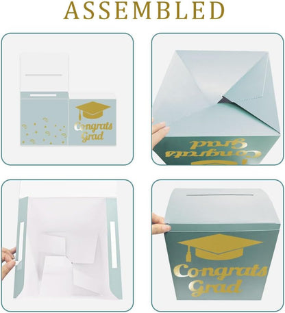 Graduation Card Box Holder, Congrats Grad Foldable Cardboard Decorations Box for Graduation Party Decoration and Grad Parties (Black)