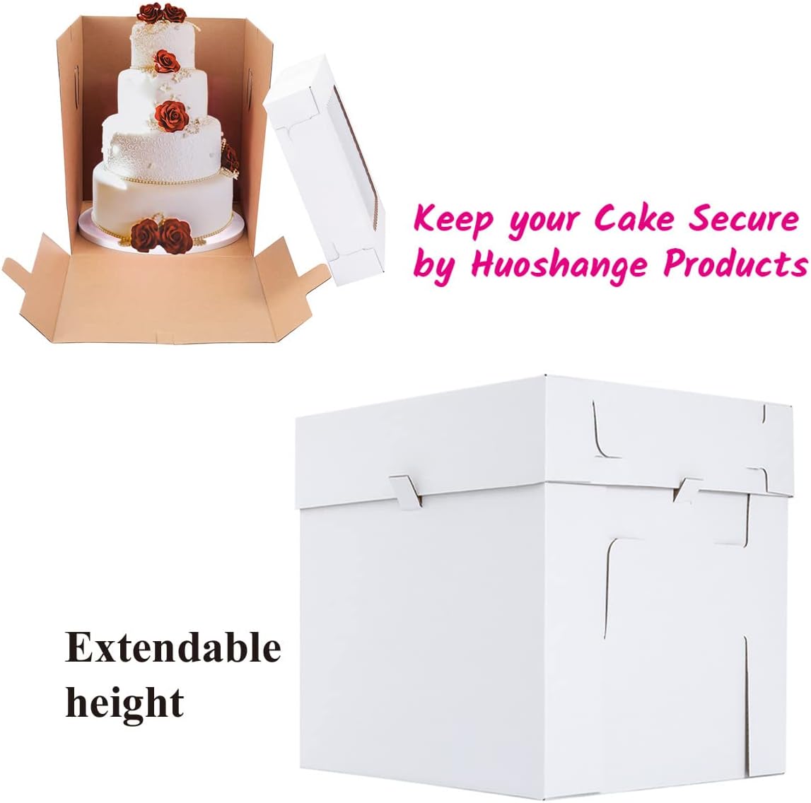 Tall Cake Boxes for Tier Cakes,10x10x12 Inch [3Pack ] Thick Sturdy Cake Box with Window, Layer Cake Carrier,Disposable Cake Containers
