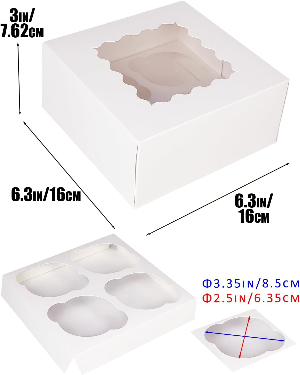 Bakepacker Auto-pop up 6 Cupcake Boxes with Window 20 Count Pink Box 9.4 x 6.1 x 3 inch Cupcake Carrier