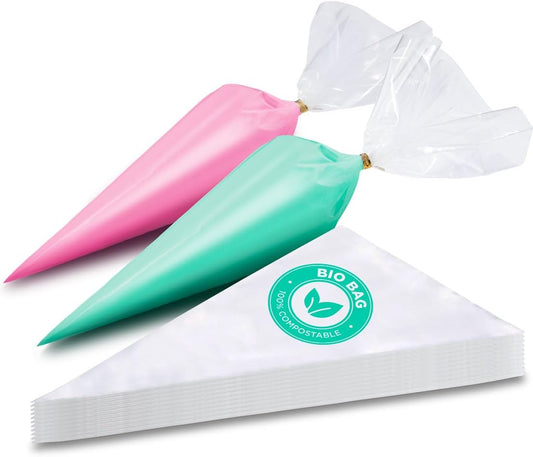 KTOB 100% Compostable Piping bags - 12 Inch 100 Anti Burst Disposable Pastry Bags, Eco Friendly Icing Bags for Cake and Cookie Decoration