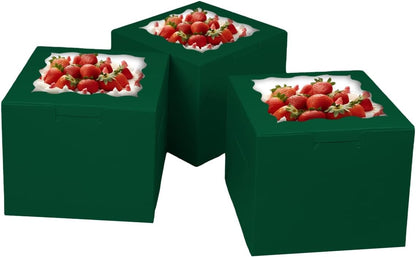 Bakepacker 36pcs 6x6x5 Inches with Window 18-Packs White 6 Inch Bakery Boxes (18 Cake Boxes +18 Cake Boards + 10 Meters Silk Ribbon Includes Included)