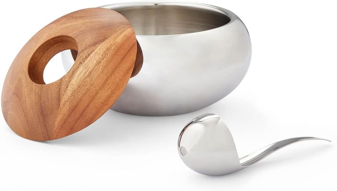 nambe Scoop Ice Bucket | Insulated Ice Bucket with Lid and Ice Scoop | Stainless Steel Chiller for Cocktail Bar, Parties Barware and Serve ware | Home Bar & Bar Cart Accessory | Dishwasher Safe