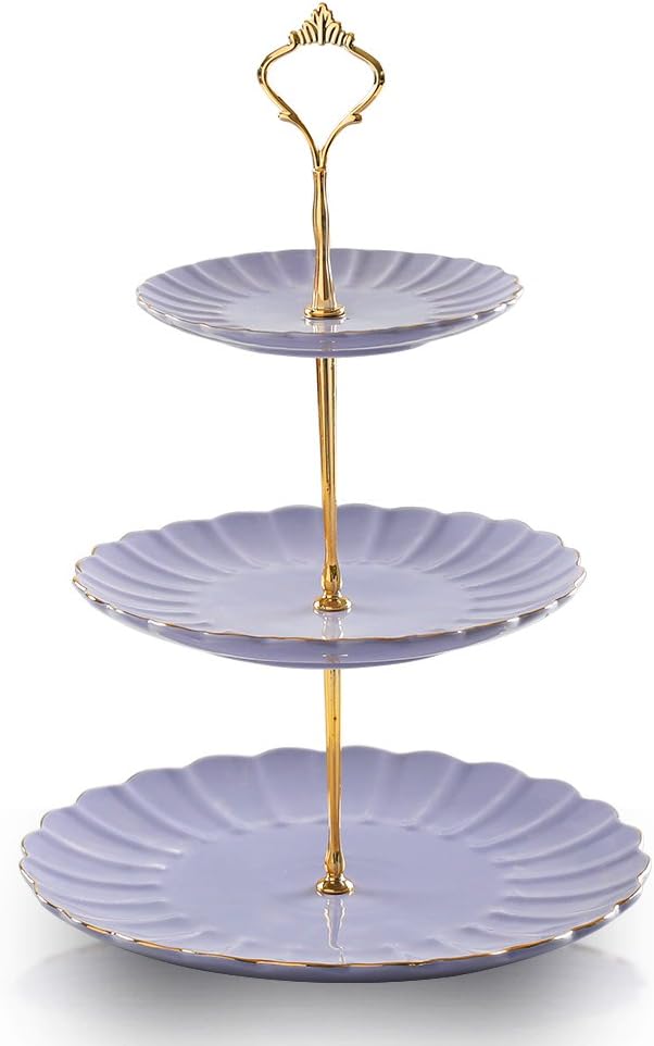 Sweejar 3 Tier Ceramic Cake Stand Wedding, Dessert Cupcake Stand for Tea Party Serving Platter (White)
