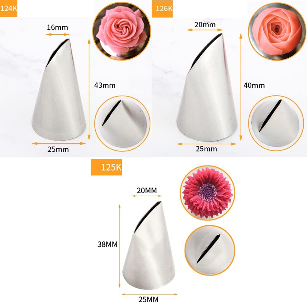 Icing Piping Tip Set,3 Large Decorating Tips Stainless Steel,DIY Cream Rose Flower Piping Tips,Cupcake Pastry Tips for Cake Decorating(1M 2D 2F)