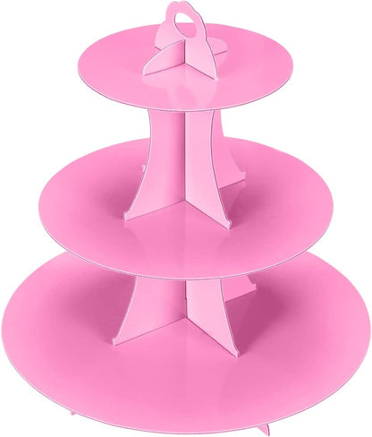 YLDW Cupcake Stand, 3-Tier Cupcake Stand Display, Cardboard Cup Cake Tower Stand, Disposable Dessert Stand for Birthday Tea Party Baby Shower Treat Decorations, Pink