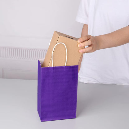 Oikss 100 Pack 5.25x3.25x8.25 Inch Small White Kraft Paper Bags with Handles Bulk for Birthday Wedding Party Favors Grocery Retail Shopping Business Goody Craft Gift Bags Cub Sacks (100pcs Count)