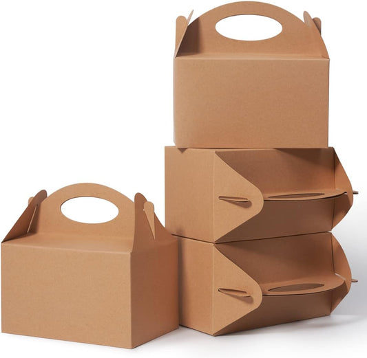 25 Pcs Small Party Treat Boxes, 6 Inch Candy Cookie Goodie Gift Bags Gable Box for Kids Birthday Party, White
