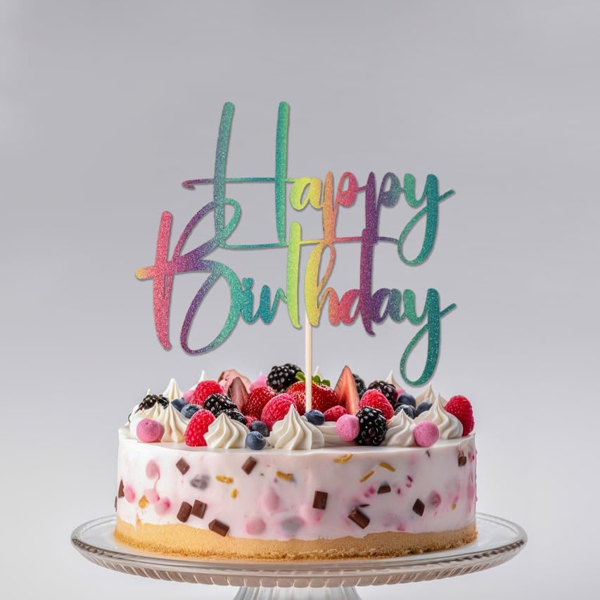 Happy Birthday Cake Topper,black Glitter Cake Pick Bunting Decor for Anniversary Birthday Party Cake Decorations Supplies