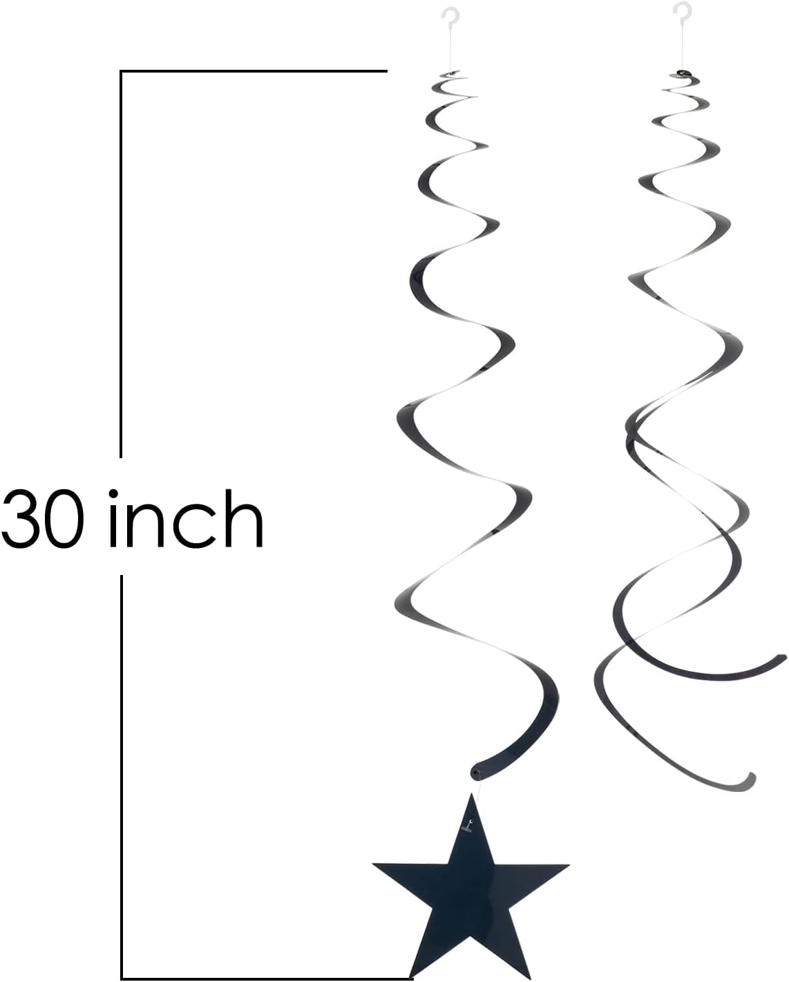 Black, White, and Silver Hanging Swirl Decorations with Star Cutouts, Set of 30