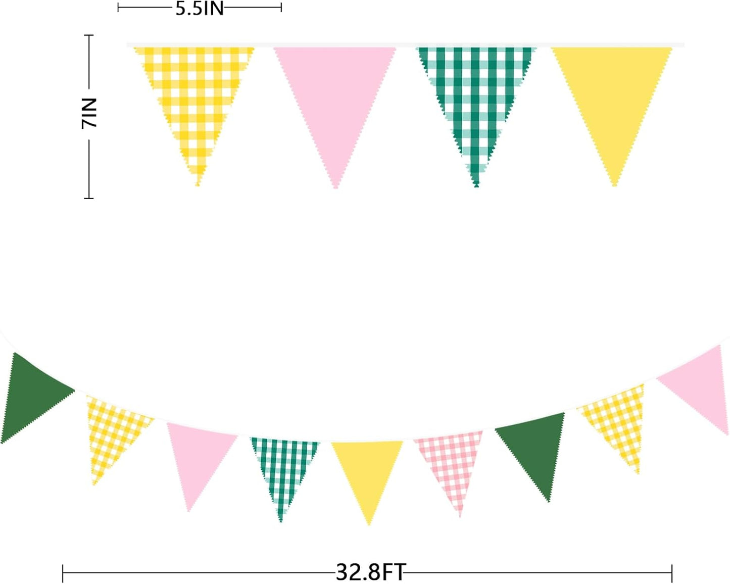 32Ft Dusty Blue Party Decorations Retro Blue Gingham Triangle Banner Flag Pennant Fabric Garland Streamers for Nautical Wedding Birthday Ahoy Achor Bridal Baby Shower Under The Sea Decor Supplies