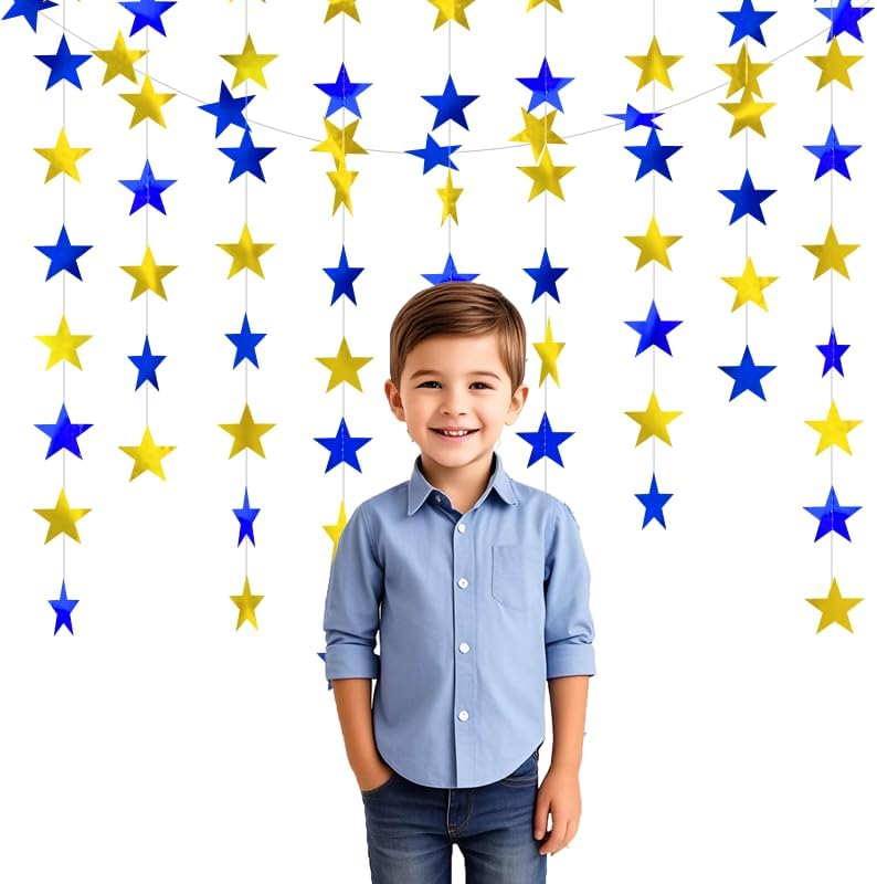 Iridescent Shining Star Hanging Garland Iridescent Hanging Sparkling Star Streamer Glitter Bunting Banner Twinkle Backdrop for Wedding Baby Shower Birthday Christmas Decorations 40 Feet