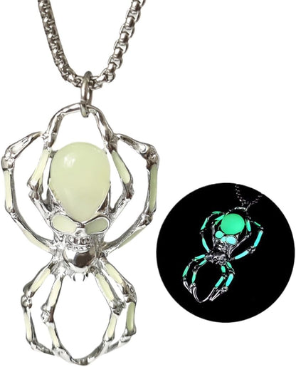 Spider Necklace for Men Women,Punk Luminous Animal Pendant,Spider Charm Pendant Necklace,Hip-hop Glow in the Dark Jewelry
