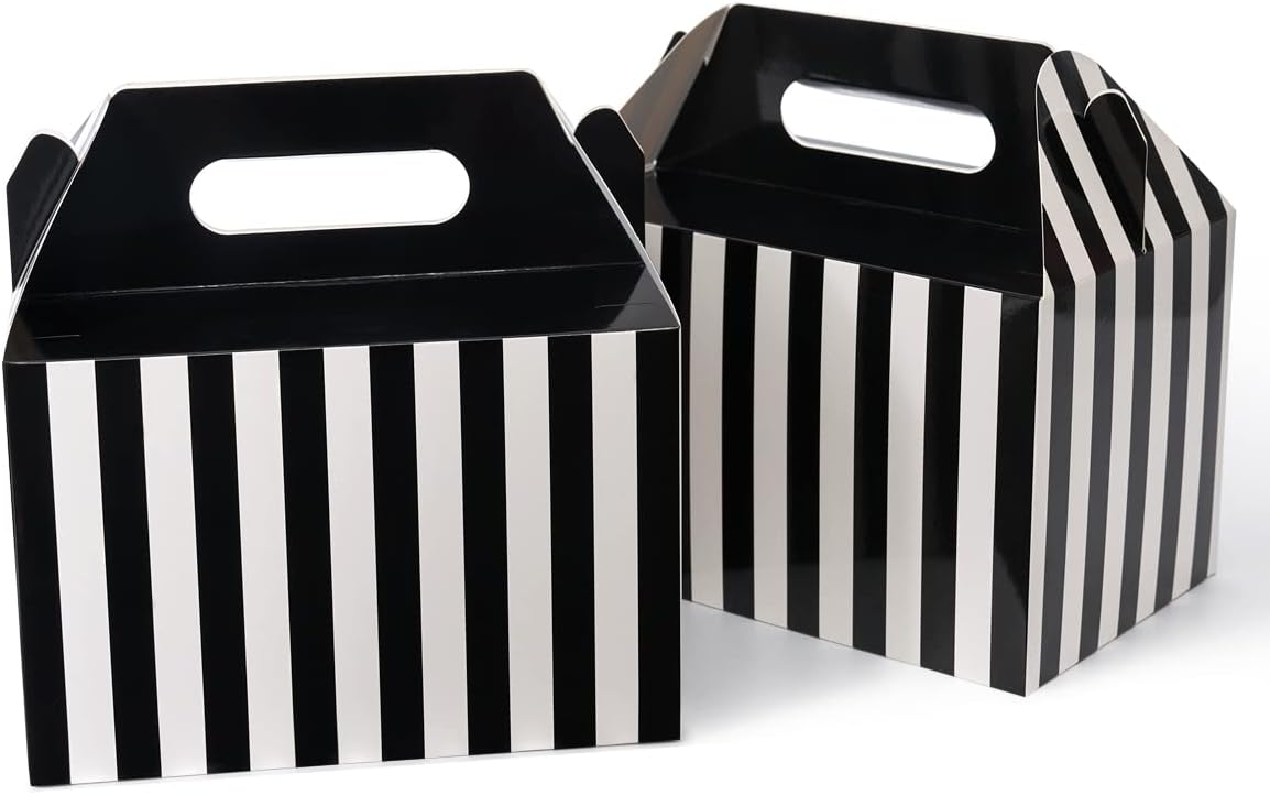 Happyhiram 30 CT Large Welcome Boxes with Handles White, 9x6x6 Gable Gift Easter Boxes Cardboard Paper Party Favor Boxes Barn Style Carry Out Box Recyclable Paper Gift Packaging Boxes for Food Box Lunch Cookies Donuts Baby Shower Bridal Shower Wedding