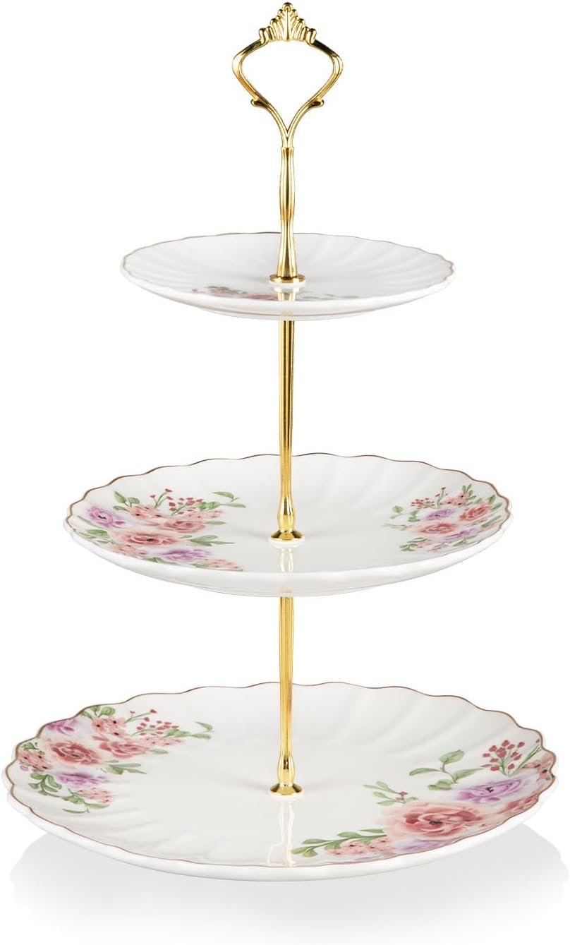 Sweejar 3 Tier Ceramic Cake Stand Wedding, Dessert Cupcake Stand for Tea Party Serving Platter (White)