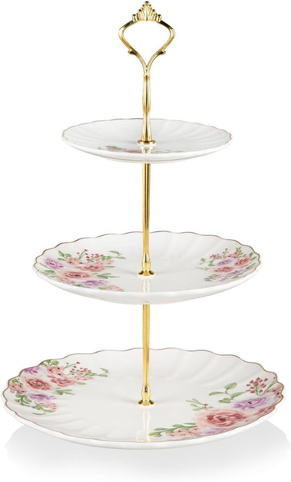 Sweejar 3 Tier Ceramic Cake Stand Wedding, Dessert Cupcake Stand for Tea Party Serving Platter (White)