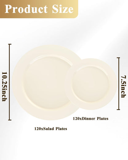 Goodluck 200PCS Gold Plastic Plates, Heavy Duty Disposable Gold Plates with 100 10.25 inch Dinner Plates and 100 7.5 inch Dessert Plates for Party, Holiday, Wedding, Thanksgiving