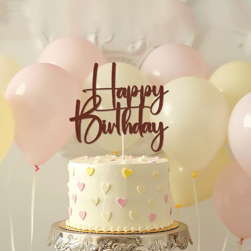 Happy Birthday Cake Topper,black Glitter Cake Pick Bunting Decor for Anniversary Birthday Party Cake Decorations Supplies